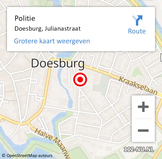 Locatie op kaart van de 112 melding: Politie Doesburg, Julianastraat op 2 oktober 2021 17:01