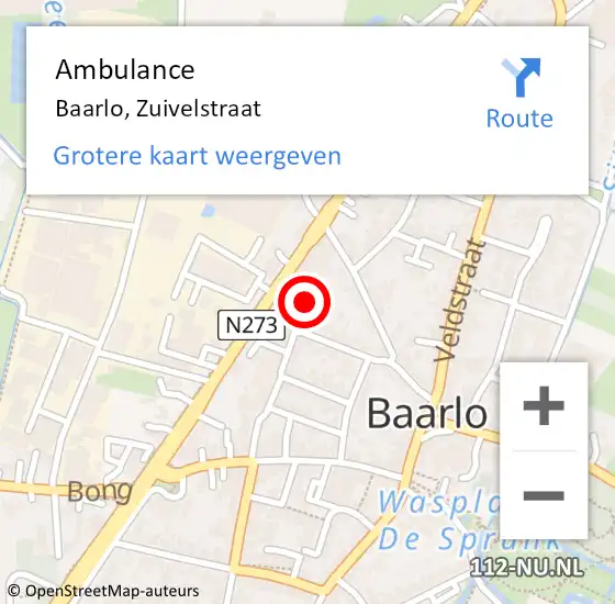 Locatie op kaart van de 112 melding: Ambulance Baarlo, Zuivelstraat op 24 juni 2014 18:42