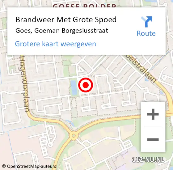 Locatie op kaart van de 112 melding: Brandweer Met Grote Spoed Naar Goes, Goeman Borgesiusstraat op 2 oktober 2021 19:51