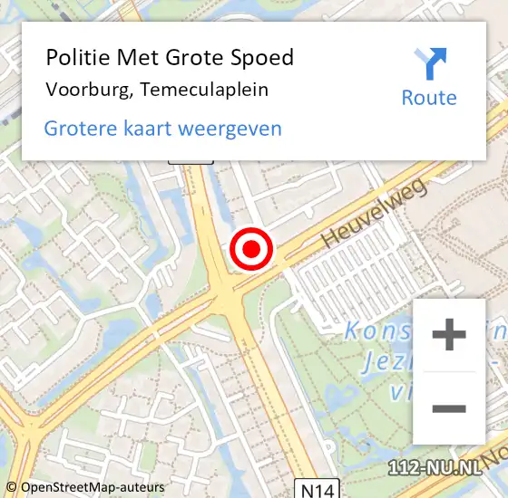 Locatie op kaart van de 112 melding: Politie Met Grote Spoed Naar Voorburg, Temeculaplein op 2 oktober 2021 20:08