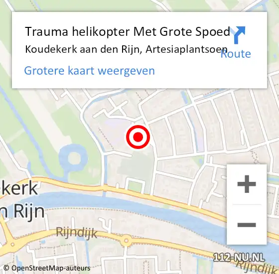 Locatie op kaart van de 112 melding: Trauma helikopter Met Grote Spoed Naar Koudekerk aan den Rijn, Artesiaplantsoen op 2 oktober 2021 20:09