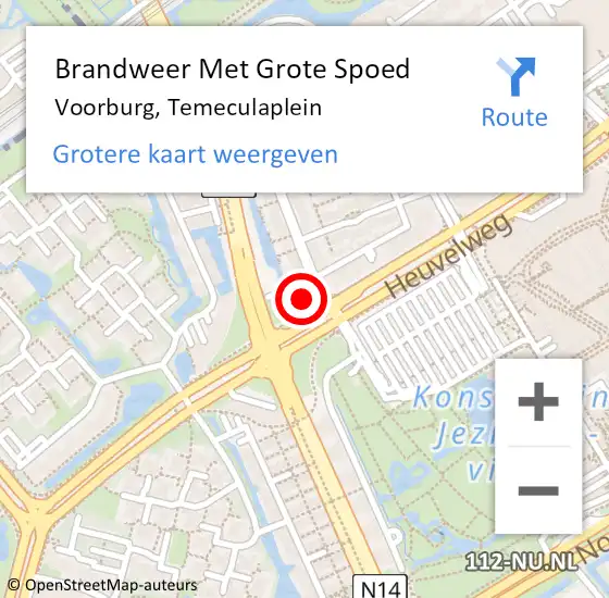 Locatie op kaart van de 112 melding: Brandweer Met Grote Spoed Naar Voorburg, Temeculaplein op 2 oktober 2021 20:09