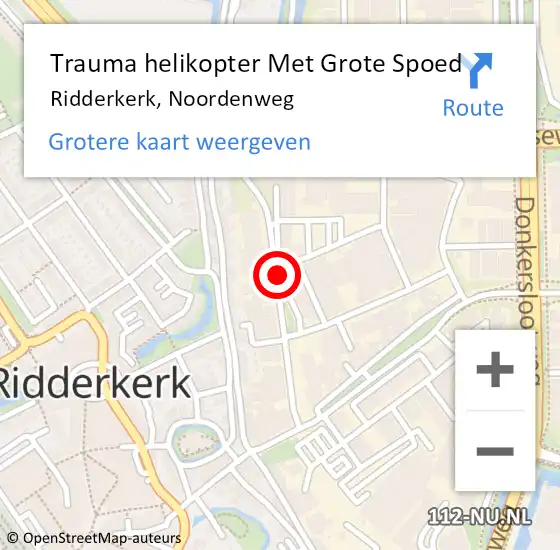 Locatie op kaart van de 112 melding: Trauma helikopter Met Grote Spoed Naar Ridderkerk, Noordenweg op 2 oktober 2021 21:14