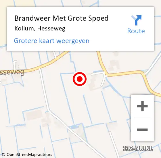 Locatie op kaart van de 112 melding: Brandweer Met Grote Spoed Naar Kollum, Hesseweg op 2 oktober 2021 21:16