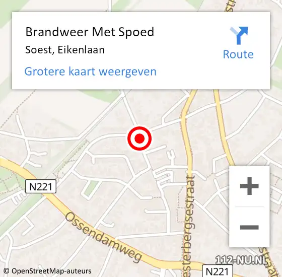 Locatie op kaart van de 112 melding: Brandweer Met Spoed Naar Soest, Eikenlaan op 2 oktober 2021 21:26