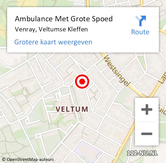 Locatie op kaart van de 112 melding: Ambulance Met Grote Spoed Naar Venray, Veltumse Kleffen op 2 oktober 2021 21:30