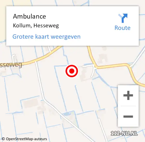 Locatie op kaart van de 112 melding: Ambulance Kollum, Hesseweg op 2 oktober 2021 21:33