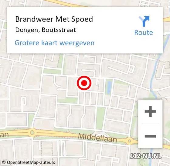 Locatie op kaart van de 112 melding: Brandweer Met Spoed Naar Dongen, Boutsstraat op 2 oktober 2021 21:33