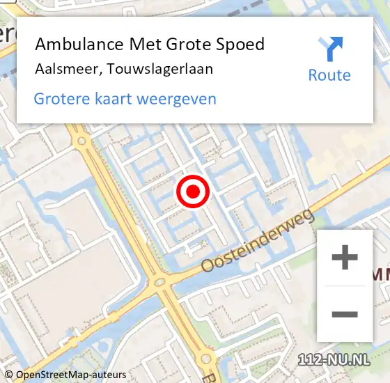 Locatie op kaart van de 112 melding: Ambulance Met Grote Spoed Naar Aalsmeer, Touwslagerlaan op 2 oktober 2021 22:02