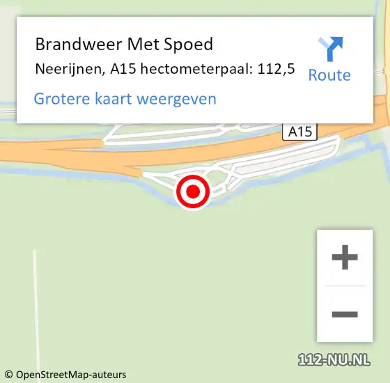 Locatie op kaart van de 112 melding: Brandweer Met Spoed Naar Neerijnen, A15 hectometerpaal: 112,5 op 2 oktober 2021 22:07
