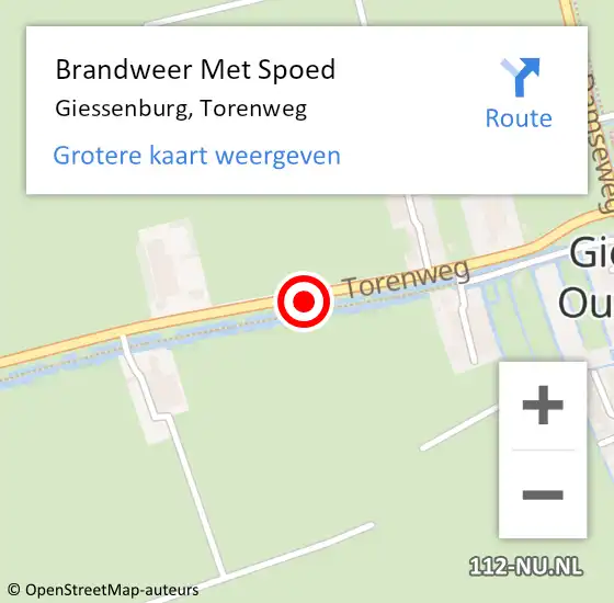 Locatie op kaart van de 112 melding: Brandweer Met Spoed Naar Giessenburg, Torenweg op 2 oktober 2021 22:17