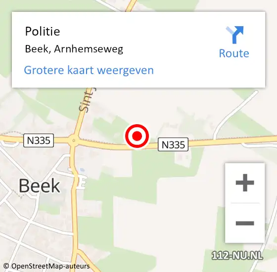 Locatie op kaart van de 112 melding: Politie Beek, Arnhemseweg op 2 oktober 2021 22:18