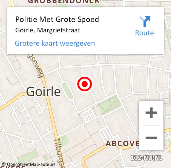 Locatie op kaart van de 112 melding: Politie Met Grote Spoed Naar Goirle, Margrietstraat op 2 oktober 2021 22:21