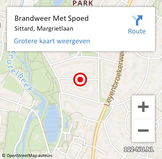 Locatie op kaart van de 112 melding: Brandweer Met Spoed Naar Sittard, Margrietlaan op 2 oktober 2021 22:30