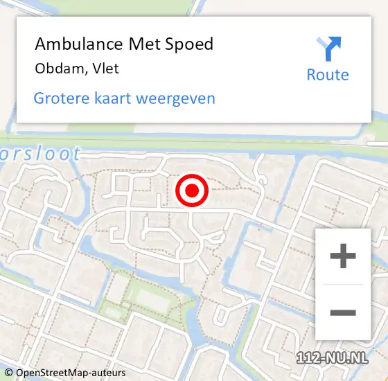 Locatie op kaart van de 112 melding: Ambulance Met Spoed Naar Obdam, Vlet op 2 oktober 2021 22:43