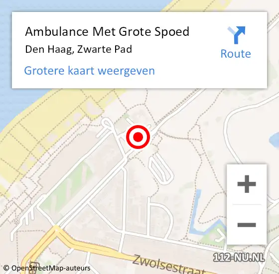 Locatie op kaart van de 112 melding: Ambulance Met Grote Spoed Naar Den Haag, Zwarte Pad op 2 oktober 2021 22:50