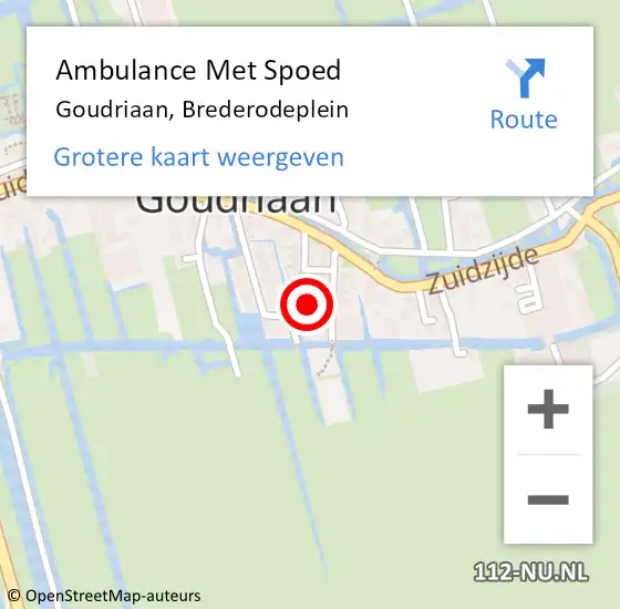 Locatie op kaart van de 112 melding: Ambulance Met Spoed Naar Goudriaan, Brederodeplein op 2 oktober 2021 22:52