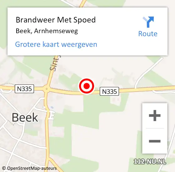 Locatie op kaart van de 112 melding: Brandweer Met Spoed Naar Beek, Arnhemseweg op 2 oktober 2021 22:53