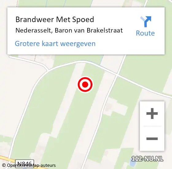 Locatie op kaart van de 112 melding: Brandweer Met Spoed Naar Nederasselt, Baron van Brakelstraat op 2 oktober 2021 22:56