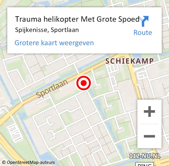 Locatie op kaart van de 112 melding: Trauma helikopter Met Grote Spoed Naar Spijkenisse, Sportlaan op 2 oktober 2021 22:57