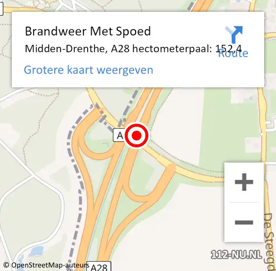 Locatie op kaart van de 112 melding: Brandweer Met Spoed Naar Midden-Drenthe, A28 hectometerpaal: 152,4 op 2 oktober 2021 23:01