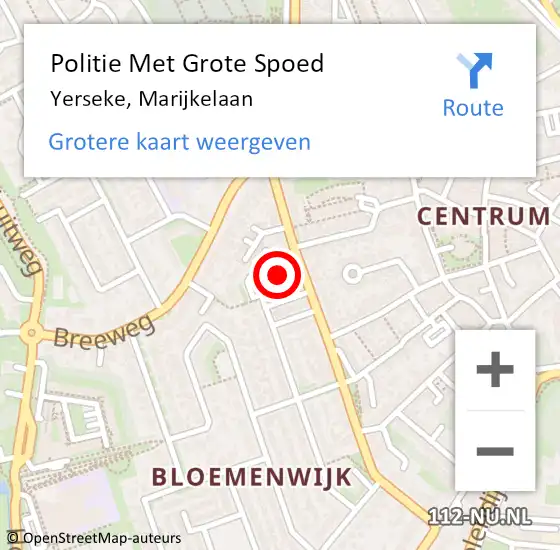 Locatie op kaart van de 112 melding: Politie Met Grote Spoed Naar Yerseke, Marijkelaan op 2 oktober 2021 23:19