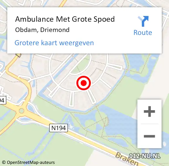 Locatie op kaart van de 112 melding: Ambulance Met Grote Spoed Naar Obdam, Driemond op 2 oktober 2021 23:24