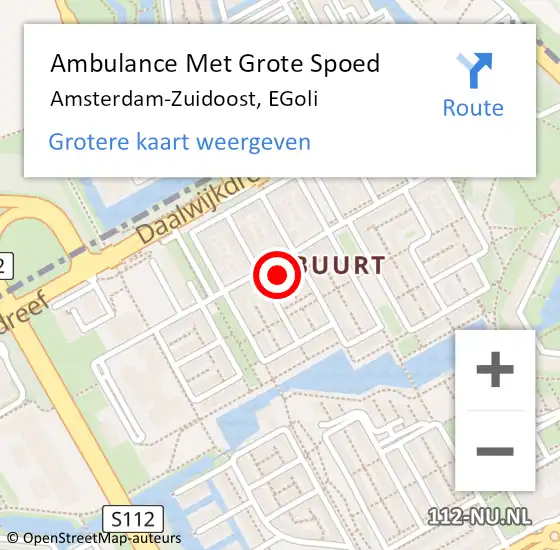 Locatie op kaart van de 112 melding: Ambulance Met Grote Spoed Naar Amsterdam-Zuidoost, EGoli op 2 oktober 2021 23:28