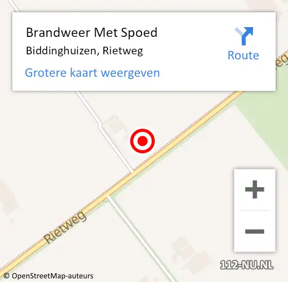 Locatie op kaart van de 112 melding: Brandweer Met Spoed Naar Biddinghuizen, Rietweg op 2 oktober 2021 23:40