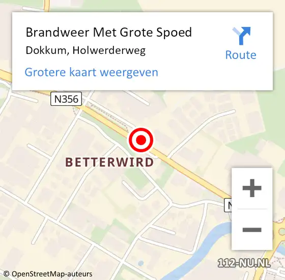 Locatie op kaart van de 112 melding: Brandweer Met Grote Spoed Naar Dokkum, Holwerderweg op 3 oktober 2021 00:44