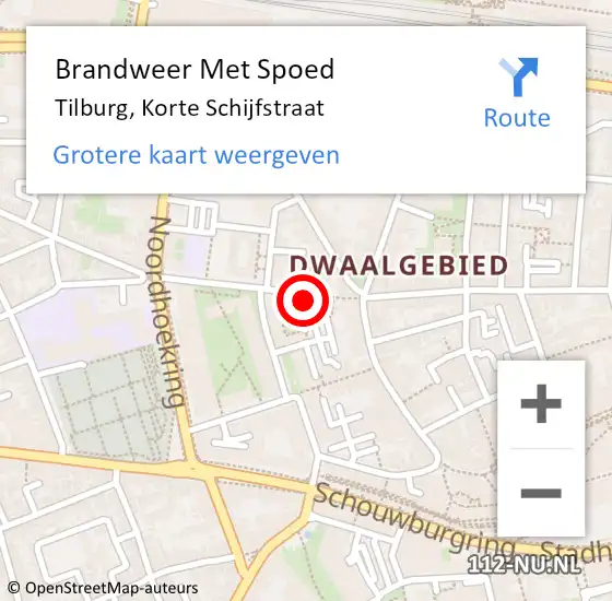 Locatie op kaart van de 112 melding: Brandweer Met Spoed Naar Tilburg, Korte Schijfstraat op 3 oktober 2021 00:45