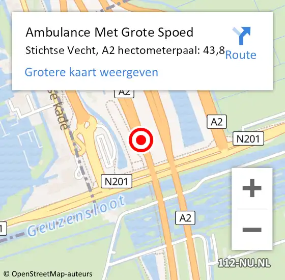 Locatie op kaart van de 112 melding: Ambulance Met Grote Spoed Naar Stichtse Vecht, A2 hectometerpaal: 43,8 op 3 oktober 2021 00:55