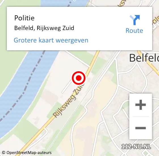 Locatie op kaart van de 112 melding: Politie Belfeld, Rijksweg Zuid op 3 oktober 2021 00:58
