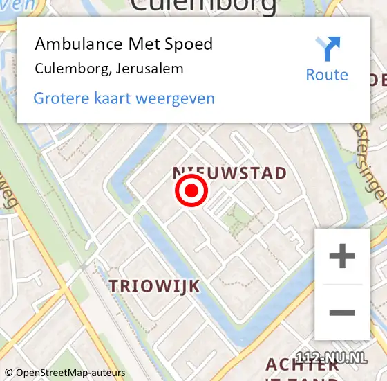 Locatie op kaart van de 112 melding: Ambulance Met Spoed Naar Culemborg, Jerusalem op 3 oktober 2021 02:05