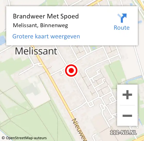 Locatie op kaart van de 112 melding: Brandweer Met Spoed Naar Melissant, Binnenweg op 3 oktober 2021 02:21