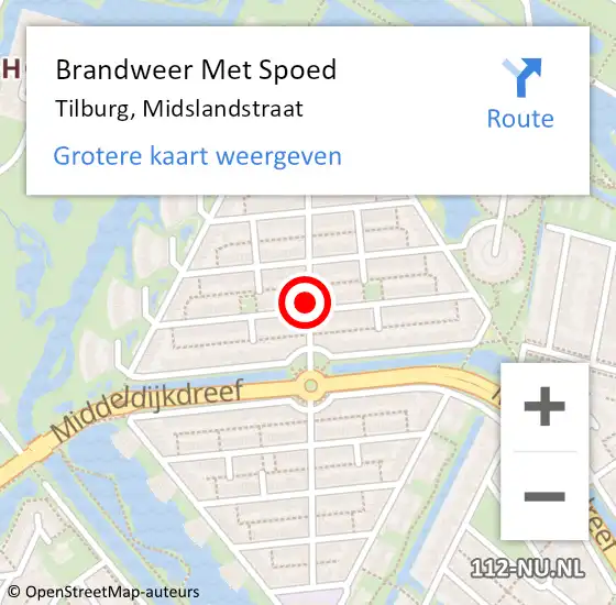 Locatie op kaart van de 112 melding: Brandweer Met Spoed Naar Tilburg, Midslandstraat op 3 oktober 2021 02:54