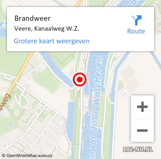 Locatie op kaart van de 112 melding: Brandweer Veere, Kanaalweg W.Z. op 3 oktober 2021 04:11