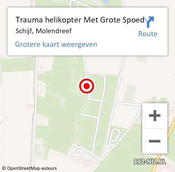 Locatie op kaart van de 112 melding: Trauma helikopter Met Grote Spoed Naar Schijf, Molendreef op 3 oktober 2021 04:52