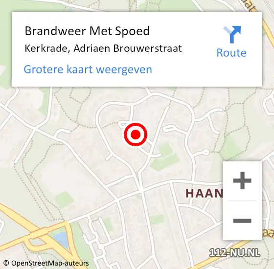 Locatie op kaart van de 112 melding: Brandweer Met Spoed Naar Kerkrade, Adriaen Brouwerstraat op 3 oktober 2021 05:04