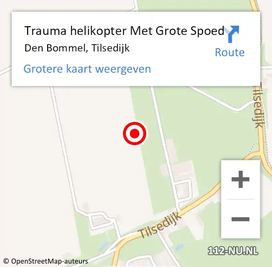 Locatie op kaart van de 112 melding: Trauma helikopter Met Grote Spoed Naar Den Bommel, Tilsedijk op 3 oktober 2021 07:02