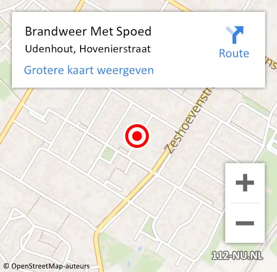 Locatie op kaart van de 112 melding: Brandweer Met Spoed Naar Udenhout, Hovenierstraat op 3 oktober 2021 07:29