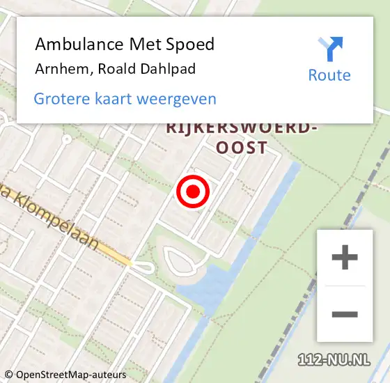 Locatie op kaart van de 112 melding: Ambulance Met Spoed Naar Arnhem, Roald Dahlpad op 3 oktober 2021 07:52