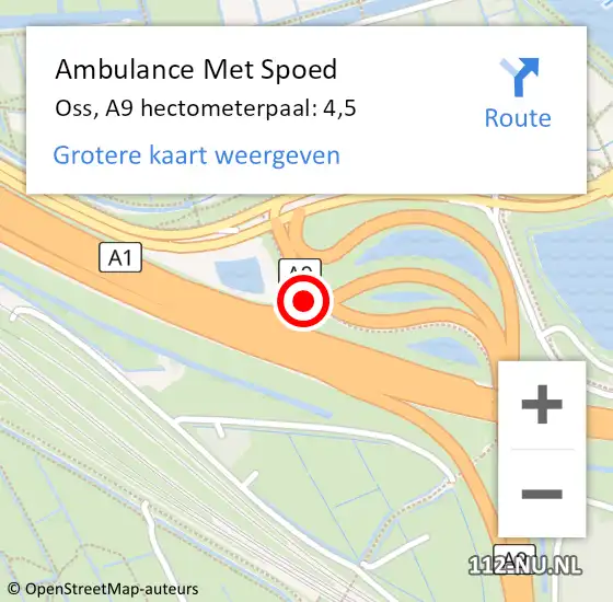 Locatie op kaart van de 112 melding: Ambulance Met Spoed Naar Oss, A9 hectometerpaal: 4,5 op 3 oktober 2021 08:27