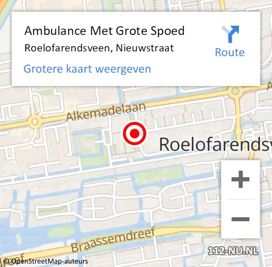 Locatie op kaart van de 112 melding: Ambulance Met Grote Spoed Naar Roelofarendsveen, Nieuwstraat op 3 oktober 2021 09:11
