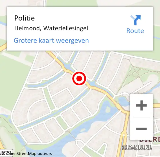 Locatie op kaart van de 112 melding: Politie Helmond, Waterleliesingel op 3 oktober 2021 09:17