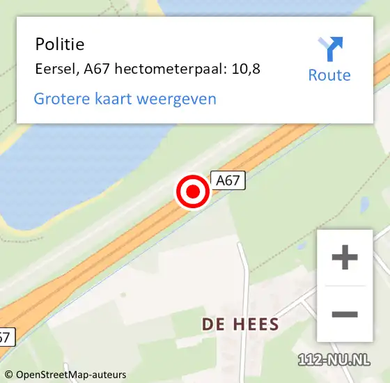 Locatie op kaart van de 112 melding: Politie De Wolden, A67 hectometerpaal: 10,8 op 3 oktober 2021 09:34