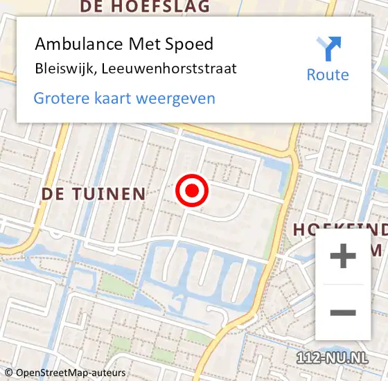 Locatie op kaart van de 112 melding: Ambulance Met Spoed Naar Bleiswijk, Leeuwenhorststraat op 3 oktober 2021 09:47