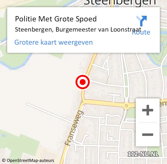 Locatie op kaart van de 112 melding: Politie Met Grote Spoed Naar Steenbergen, Burgemeester van Loonstraat op 3 oktober 2021 09:57