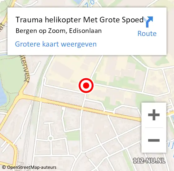 Locatie op kaart van de 112 melding: Trauma helikopter Met Grote Spoed Naar Bergen op Zoom, Edisonlaan op 3 oktober 2021 10:22