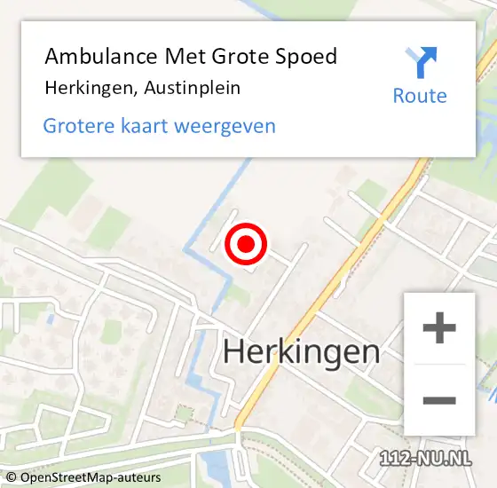 Locatie op kaart van de 112 melding: Ambulance Met Grote Spoed Naar Herkingen, Austinplein op 3 oktober 2021 10:47